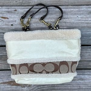 Coach Signature Shearling Shoulder Bag Patchwork Purse